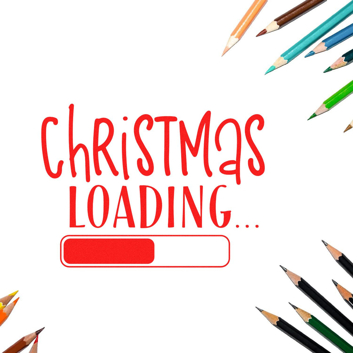 Christmas Loading Progress Bar rubber stamp shown in red ink, stamped for projects such as project album page.