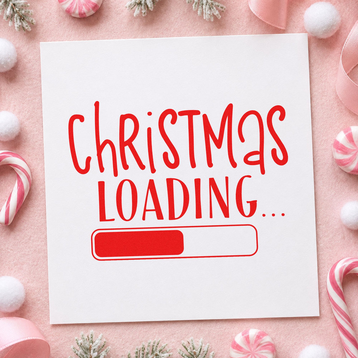 Christmas Loading Progress Bar rubber stamp shown in red ink, stamped for projects such as cable bin labels.