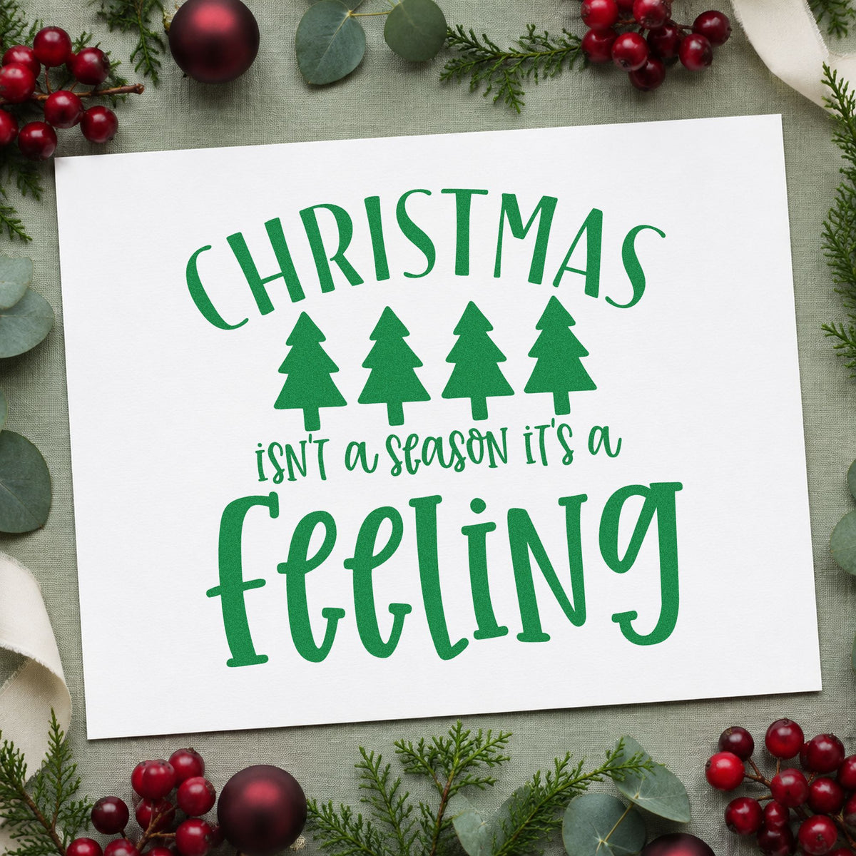 Christmas Isn't A Season It's A Feeling Rubber Stamp – Duo Hand in use 6