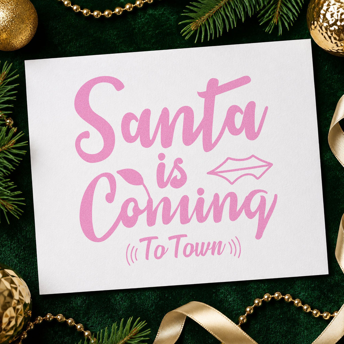 Santa Is Coming To Town craft stamp in purple ink on cardstock, an easy option for aside album page.