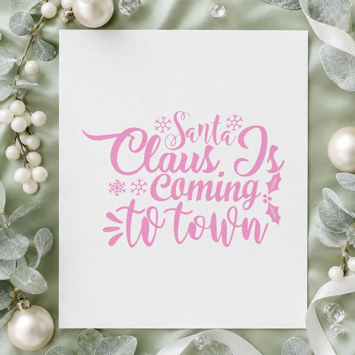Santa Claus Coming To Town craft stamp in purple ink on cardstock, an easy option for parade album page.