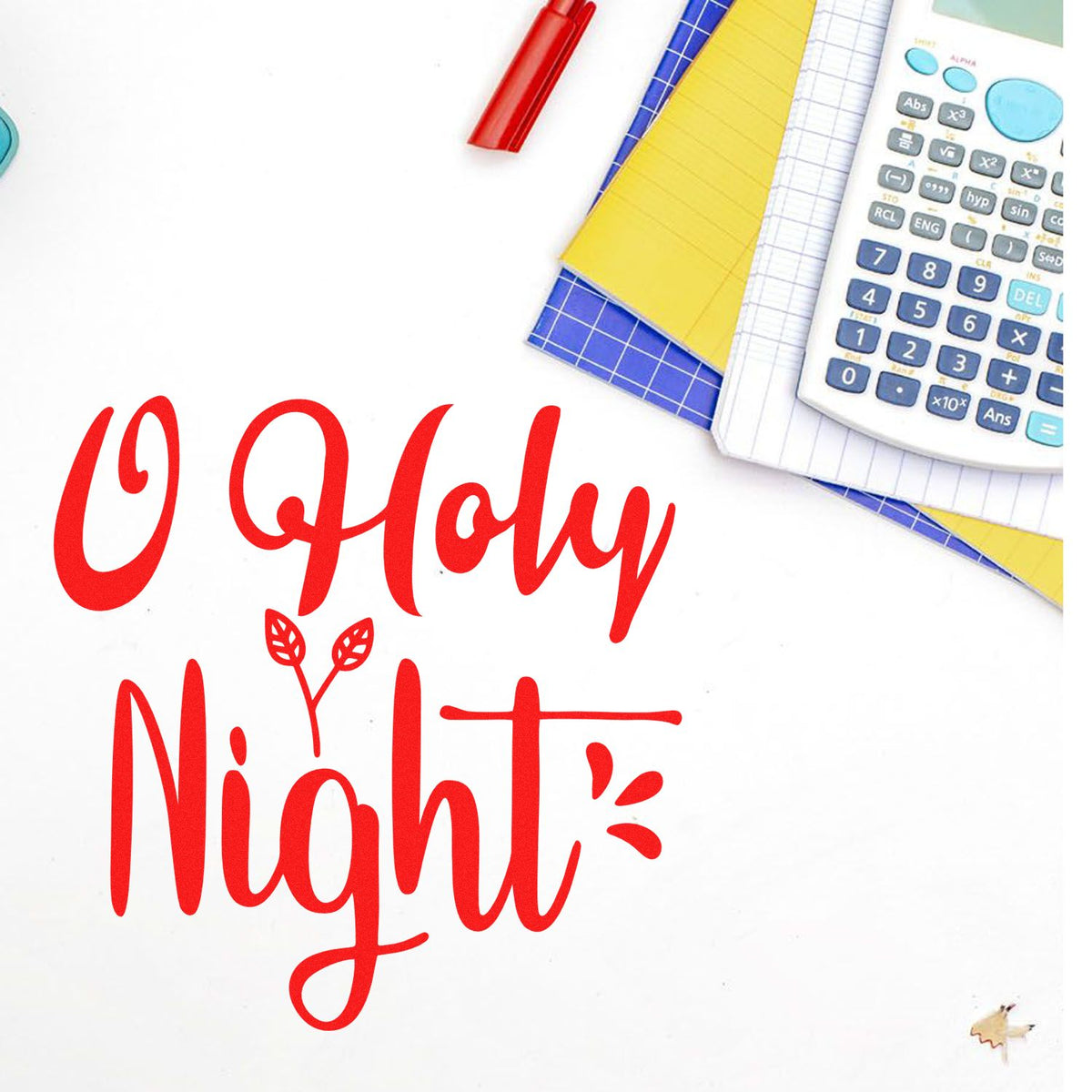 O Holy Night Christmas rubber stamp design in red script, perfect for holiday cards, crafts, and festive papercrafting.