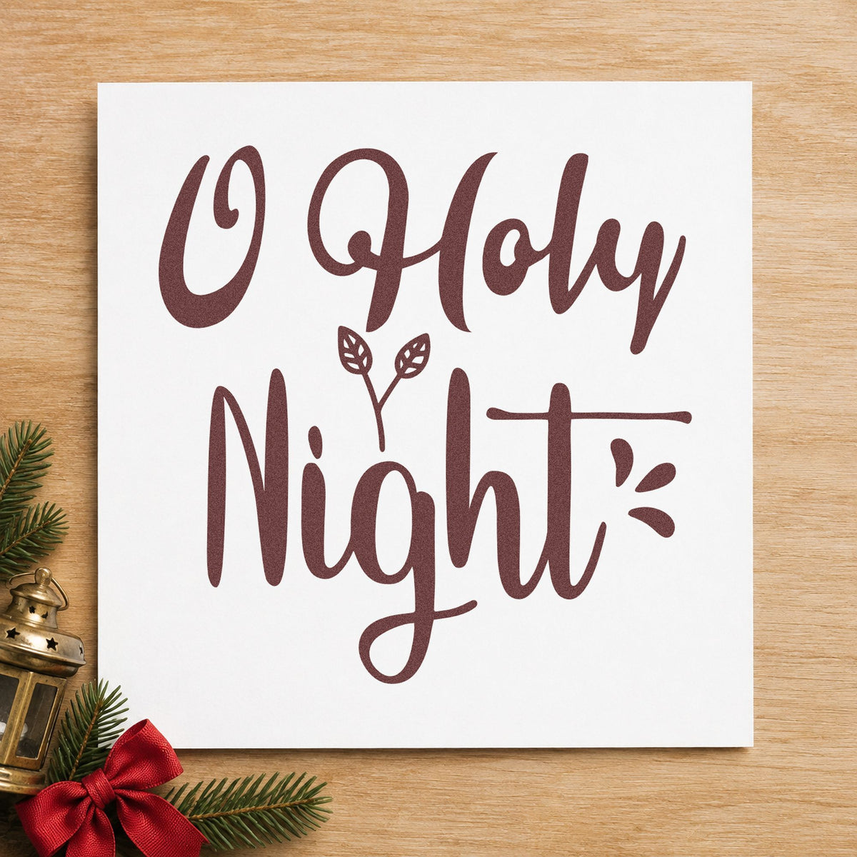O Holy Night Leaves rubber stamp printed in brown ink, ready for registration sheet and similar paper crafts.