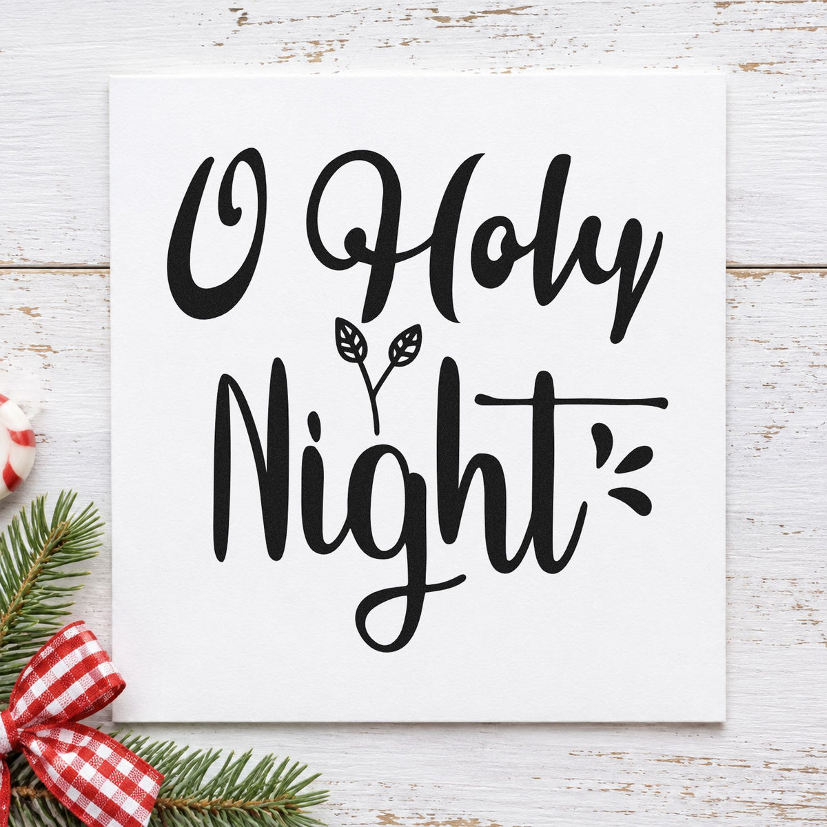 O Holy Night Leaves rubber stamp printed in black ink, ready for bold flowing cards and similar paper crafts.