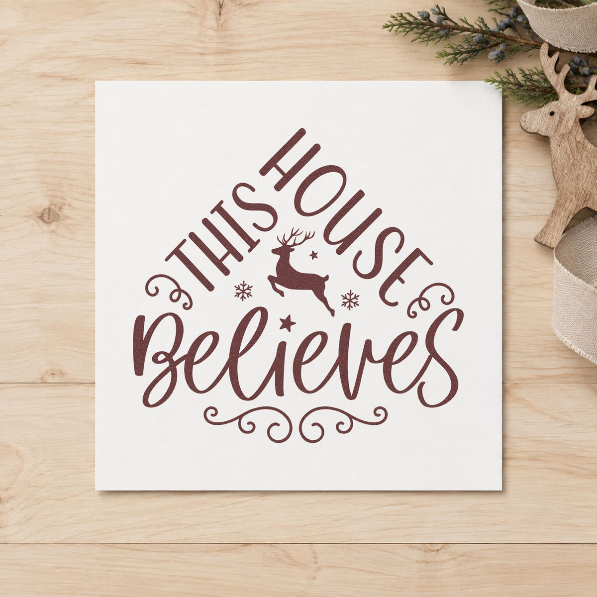 Slim Pre-Inked This House Believes Reindeer Stamp in use 4