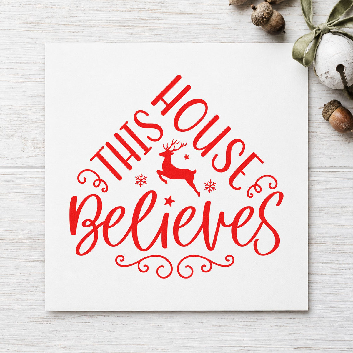 Duo Hand This House Believes Reindeer Rubber Stamp in use 5