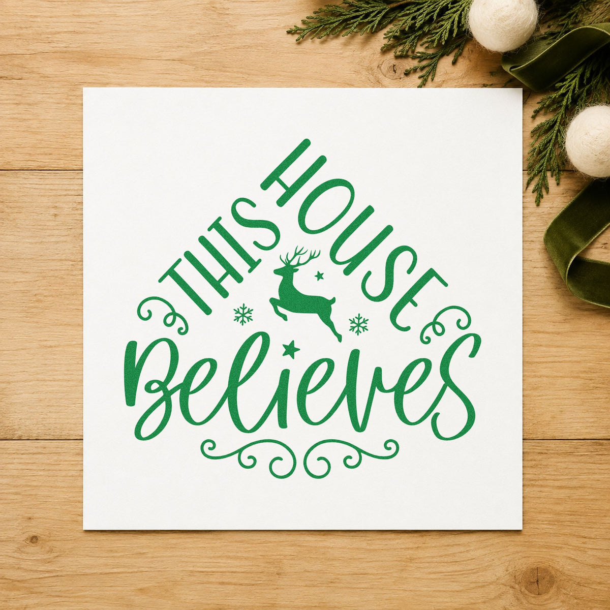 Duo Hand This House Believes Reindeer Rubber Stamp in use 8