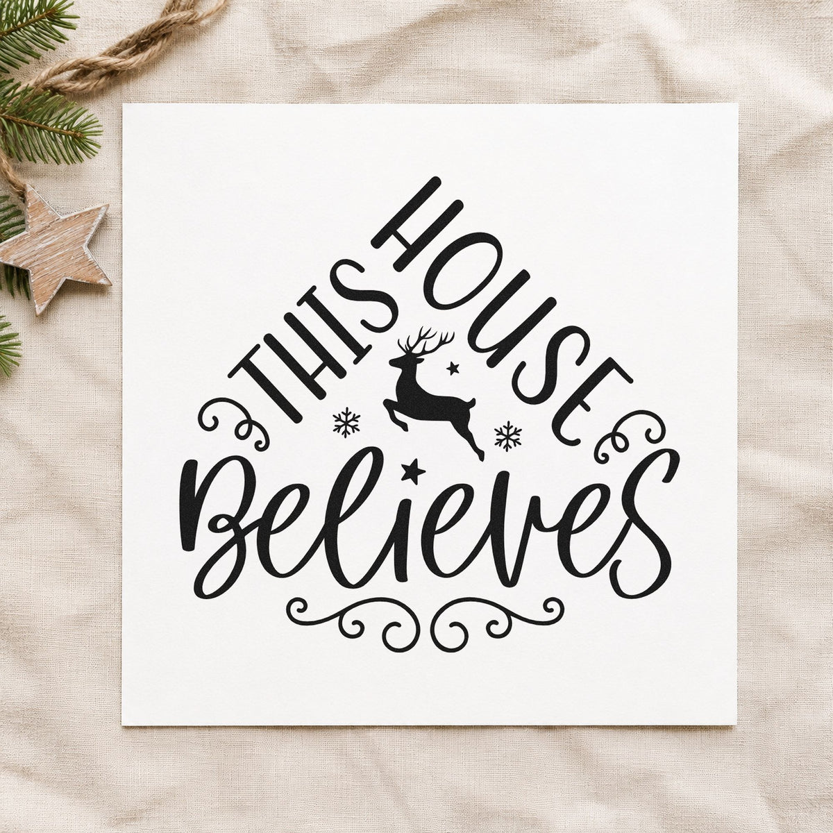 Duo Hand This House Believes Reindeer Rubber Stamp in use 9