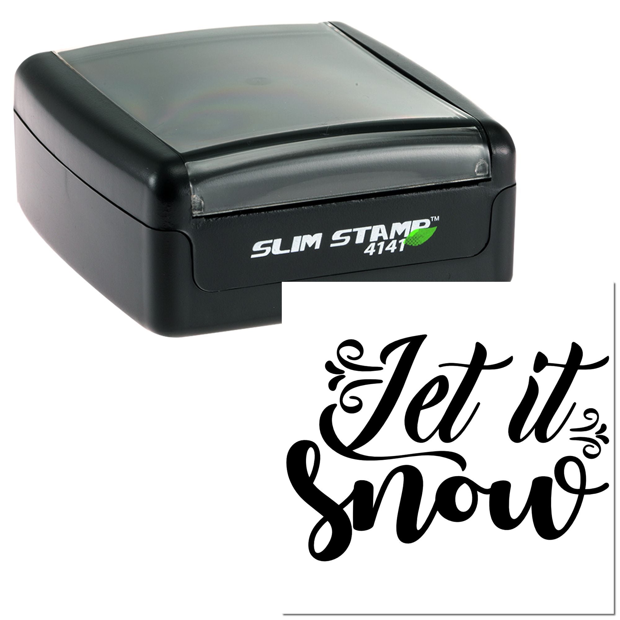 Slim Stamp 4141 self-inking rubber stamp with custom Let It Snow design for winter-themed impressions.