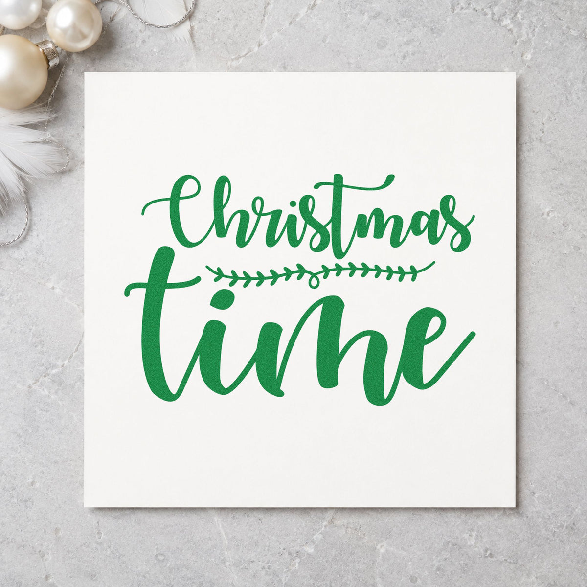 Leaf-Divided Christmas Time Lettering Rubber Stamp – Duo Hand in use 3