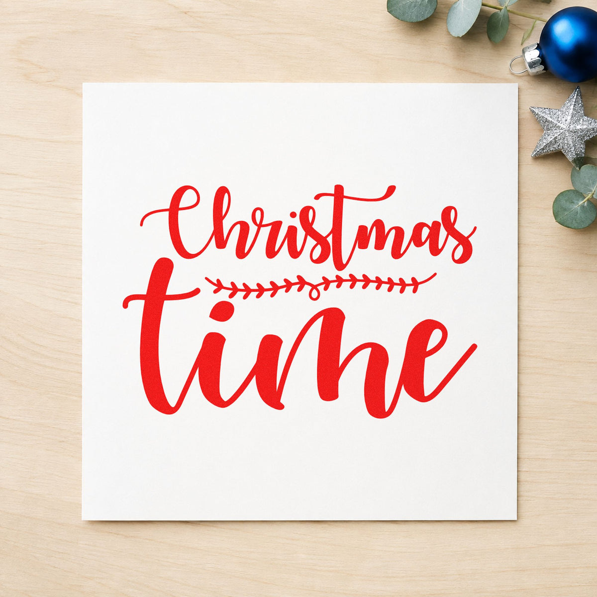 Leaf-Divided Christmas Time Lettering Wood Handle Stamp in use 5