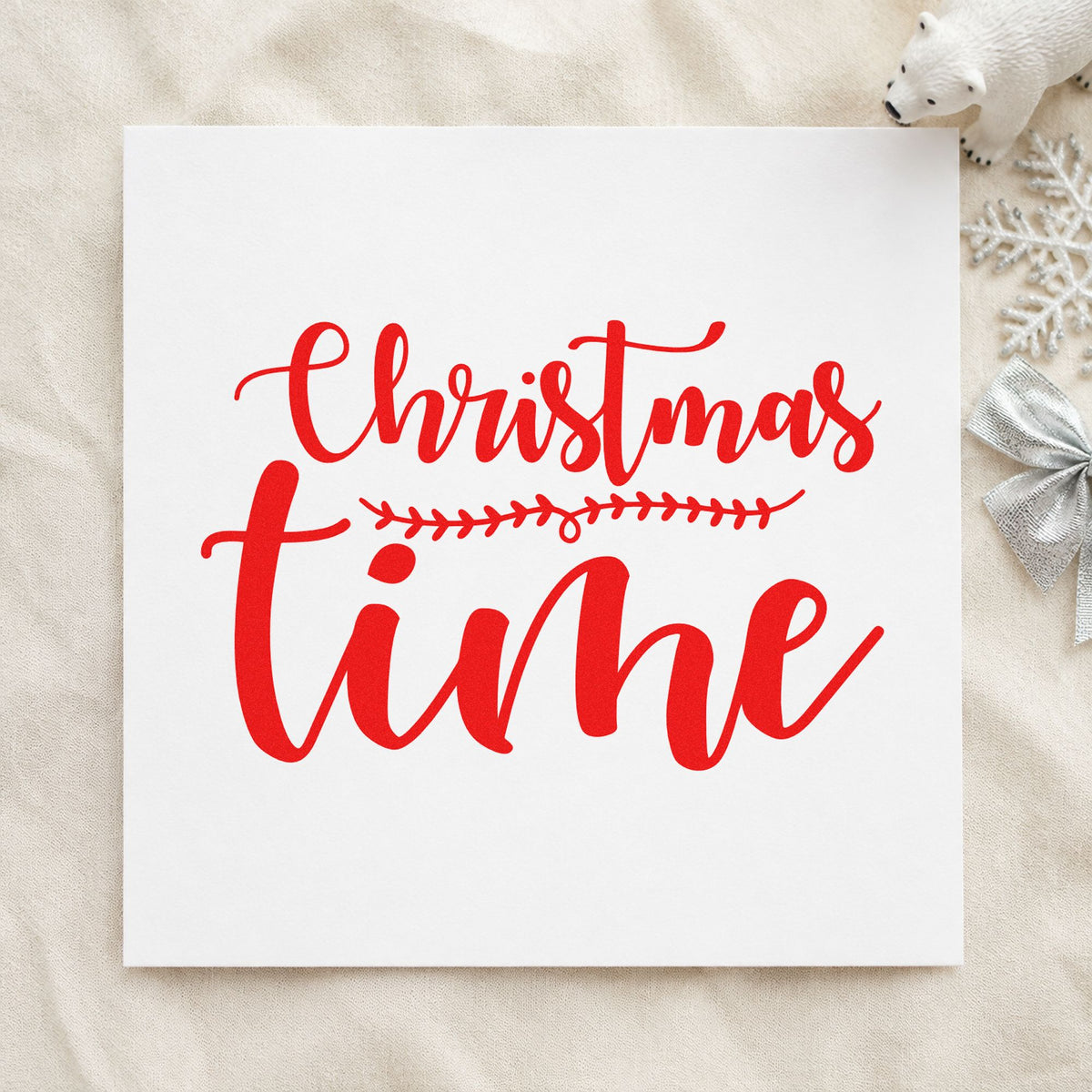 Leaf-Divided Christmas Time Lettering Rubber Stamp – Duo Hand in use 7