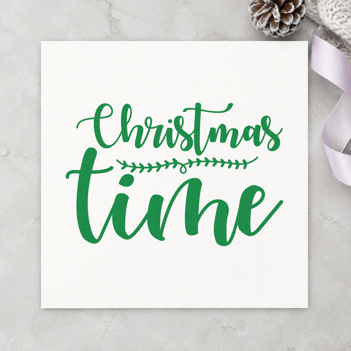 Leaf-Divided Christmas Time Lettering Wood Handle Stamp in use 8