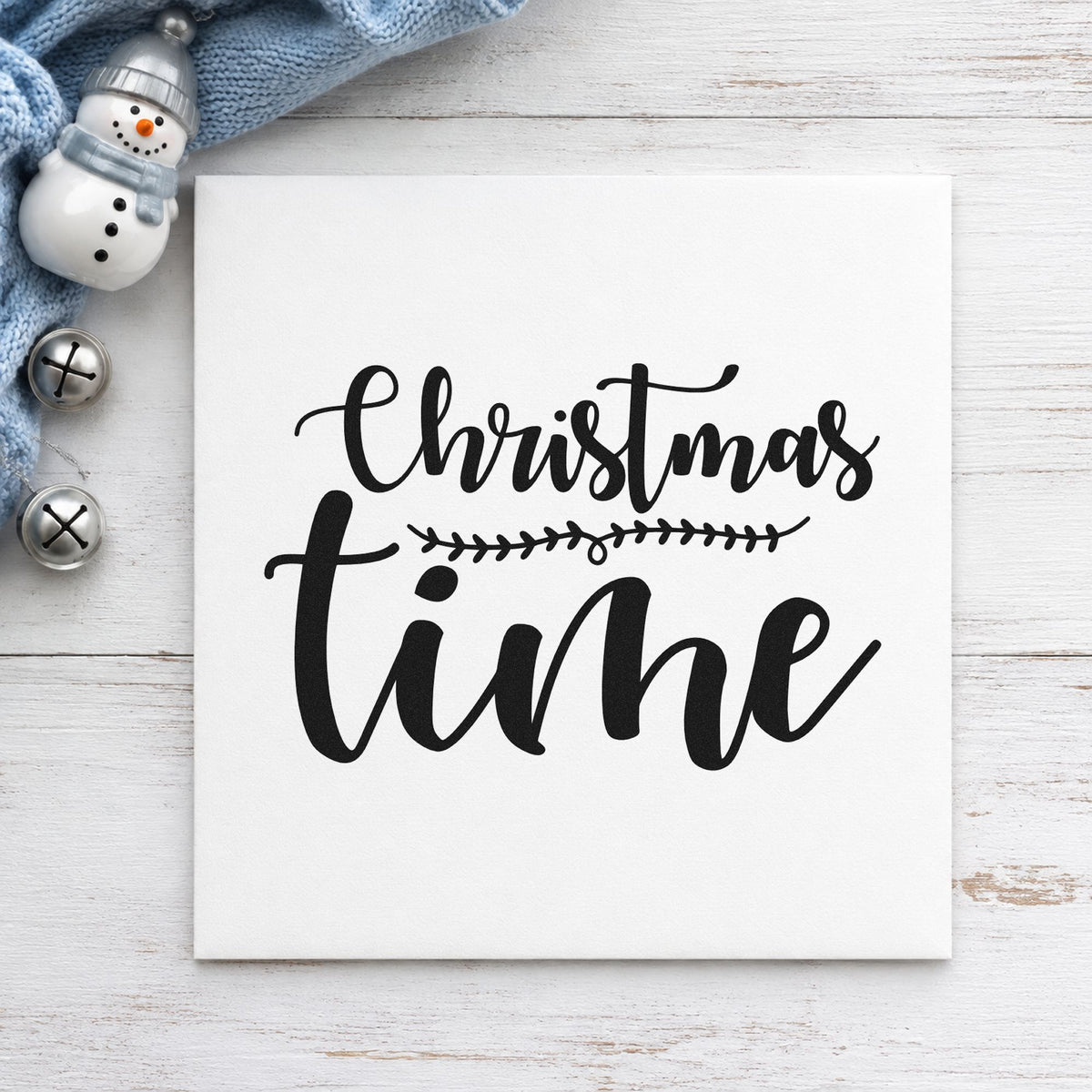 Leaf-Divided Christmas Time Lettering Wood Handle Stamp in use 9