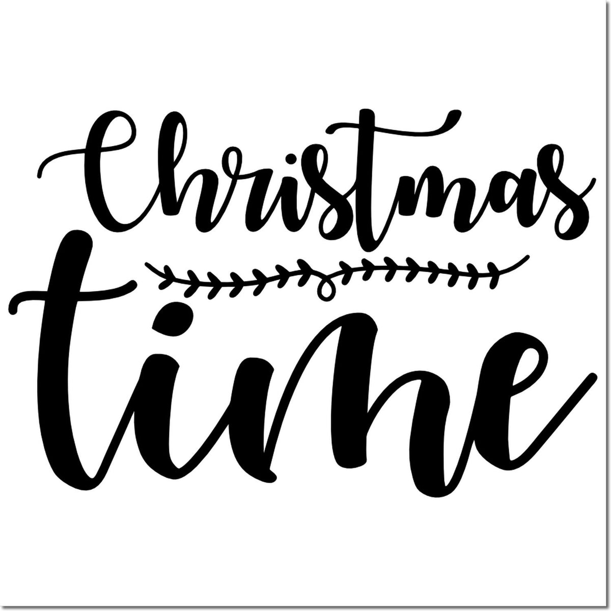 Christmas time script rubber stamp design with decorative lettering, perfect for holiday cards, crafts, and DIY stamping.