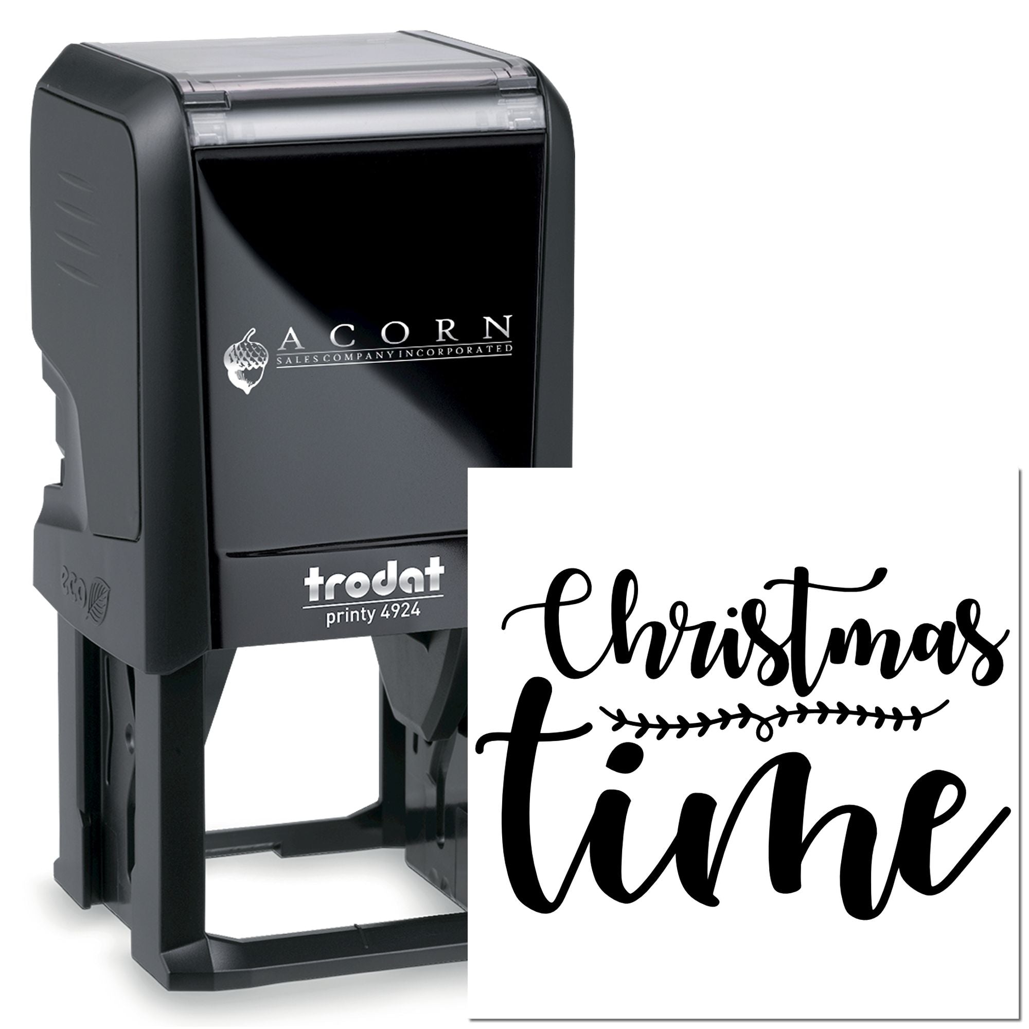 Trodat Printy 4924 self-inking rubber stamp with Christmas Time holiday design for seasonal cards and packaging