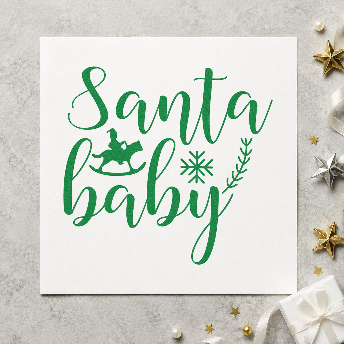 Santa Baby Rocking Horse Botanical Sprig PSI Pre-Inked Stamp in use 3