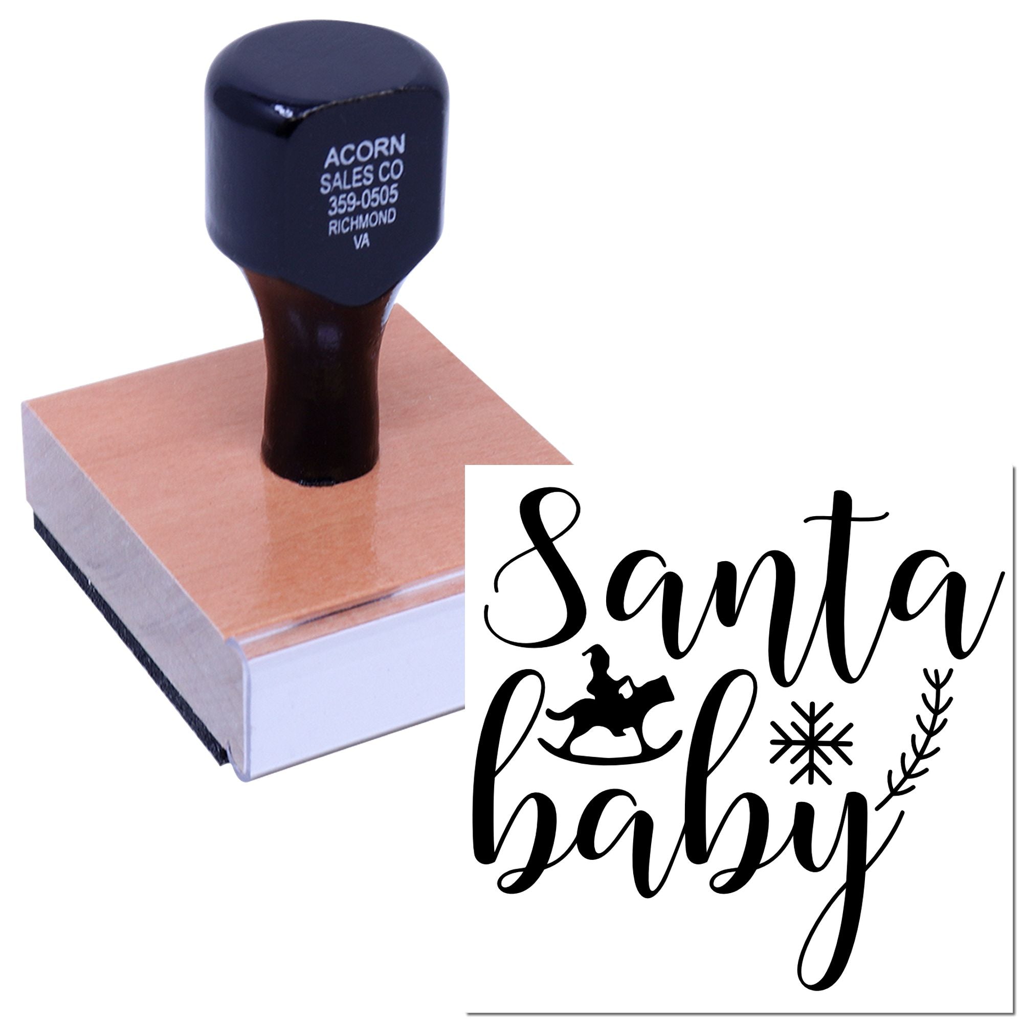Custom Santa Baby rubber stamp for holiday cards, Christmas crafts, and festive gift wrapping.