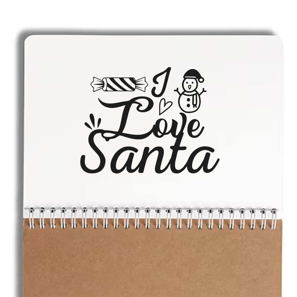I Love Santa holiday rubber stamp design with candy cane and snowman for Christmas cards, crafts, and festive gift tags.