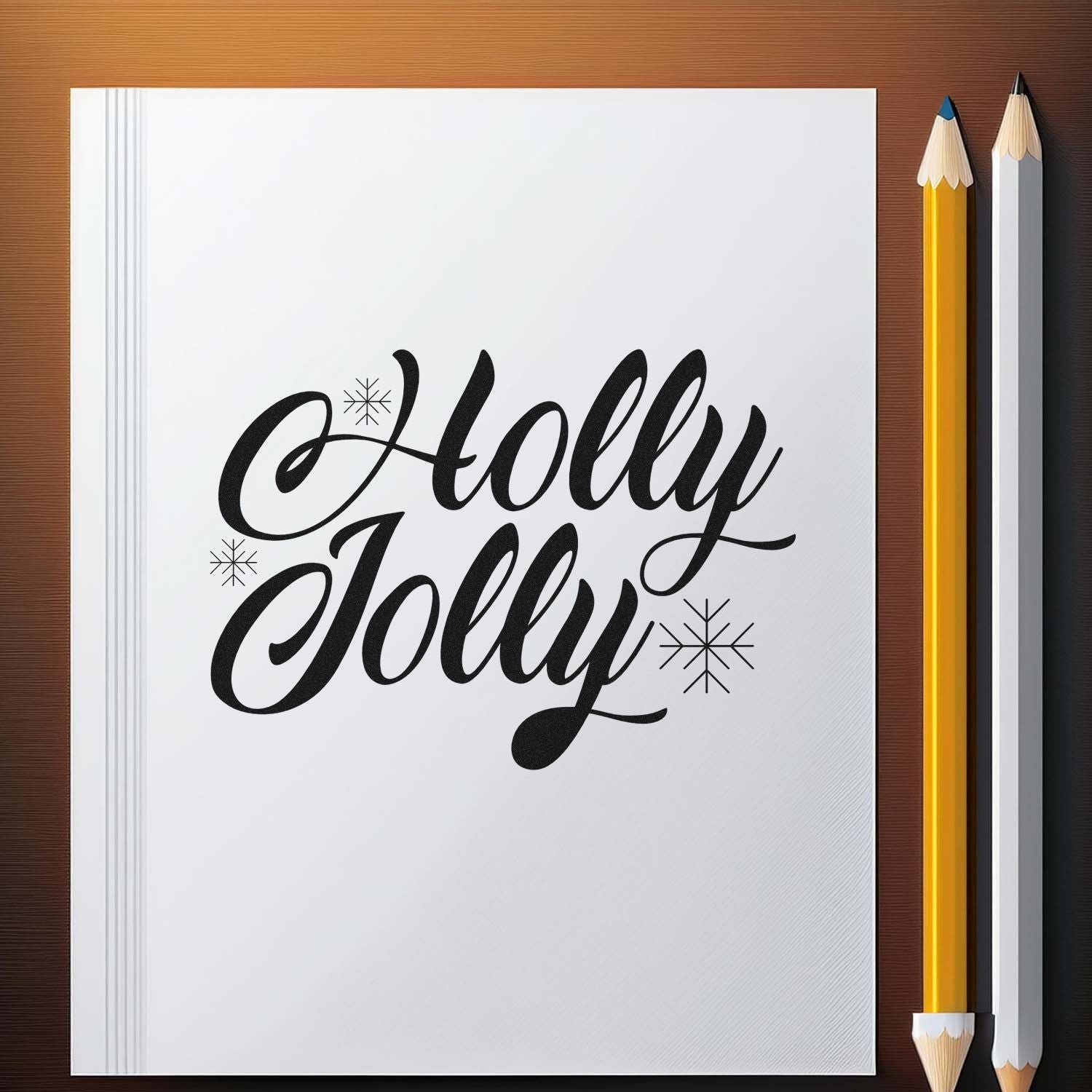 Holly Jolly Christmas rubber stamp design with snowflakes for festive cards, planners, and holiday crafting.