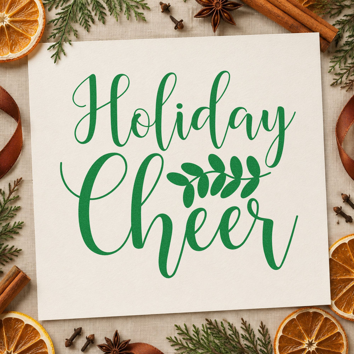 Duo Hand Holiday Cheer Leafy Sprig Rubber Stamp in use 3
