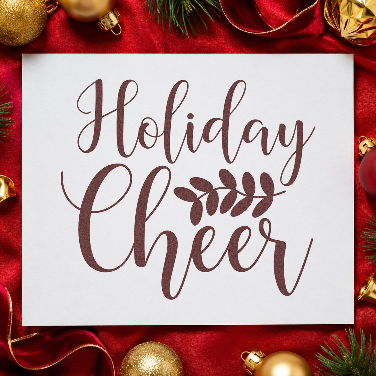 Duo Hand Holiday Cheer Leafy Sprig Rubber Stamp in use 4