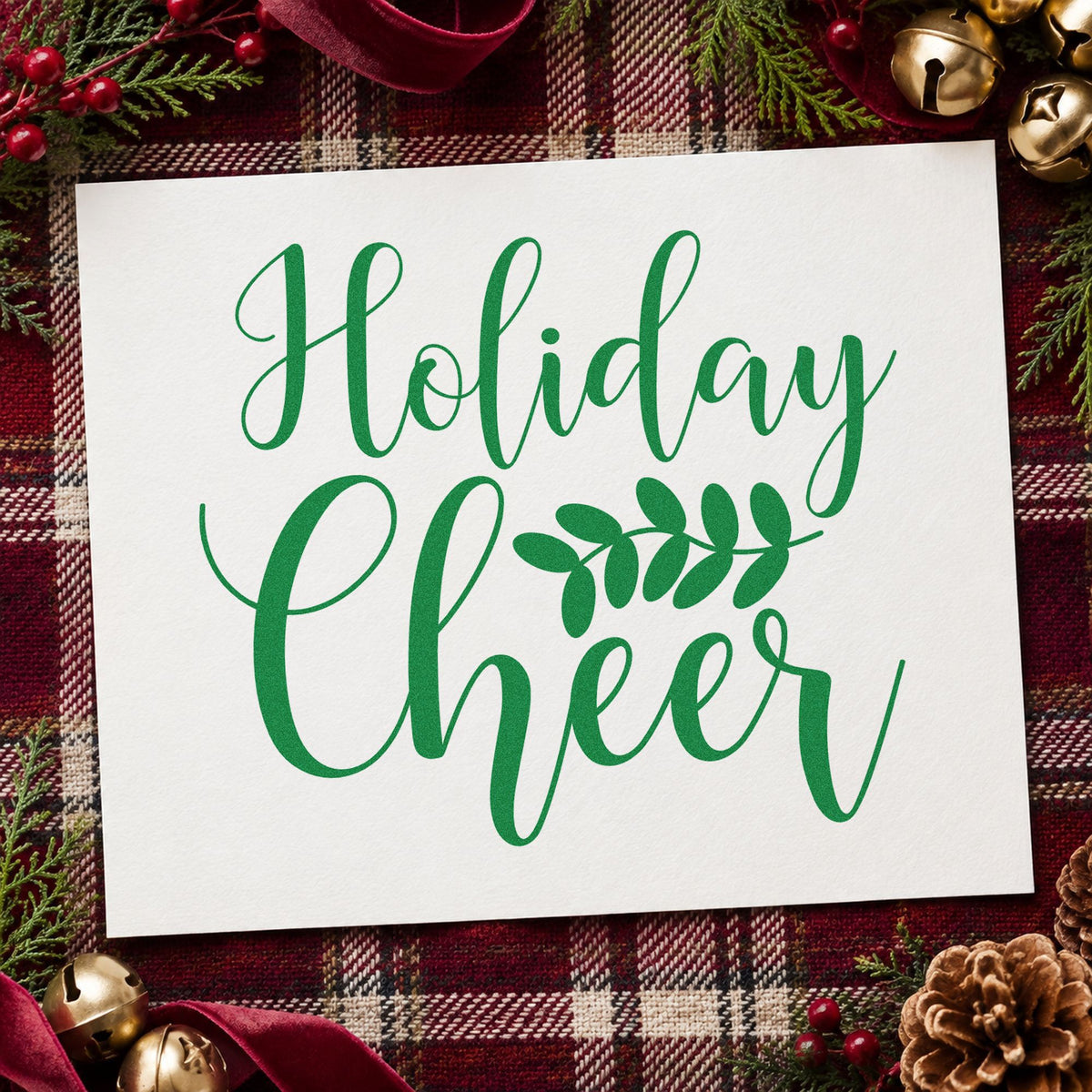 Duo Hand Holiday Cheer Leafy Sprig Rubber Stamp in use 8