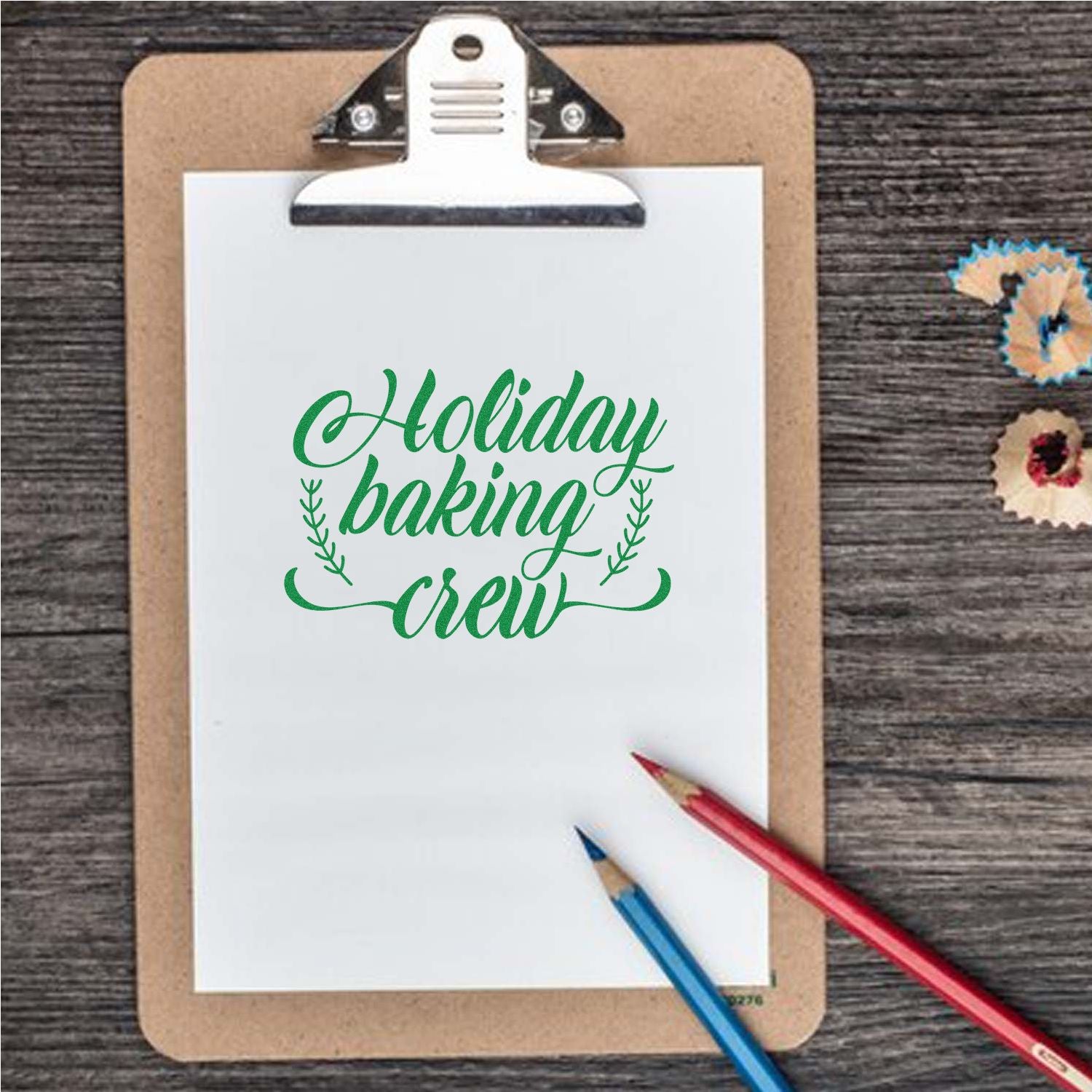 Holiday Baking Crew rubber stamp design for festive baking labels, gift tags, and holiday kitchen packaging.
