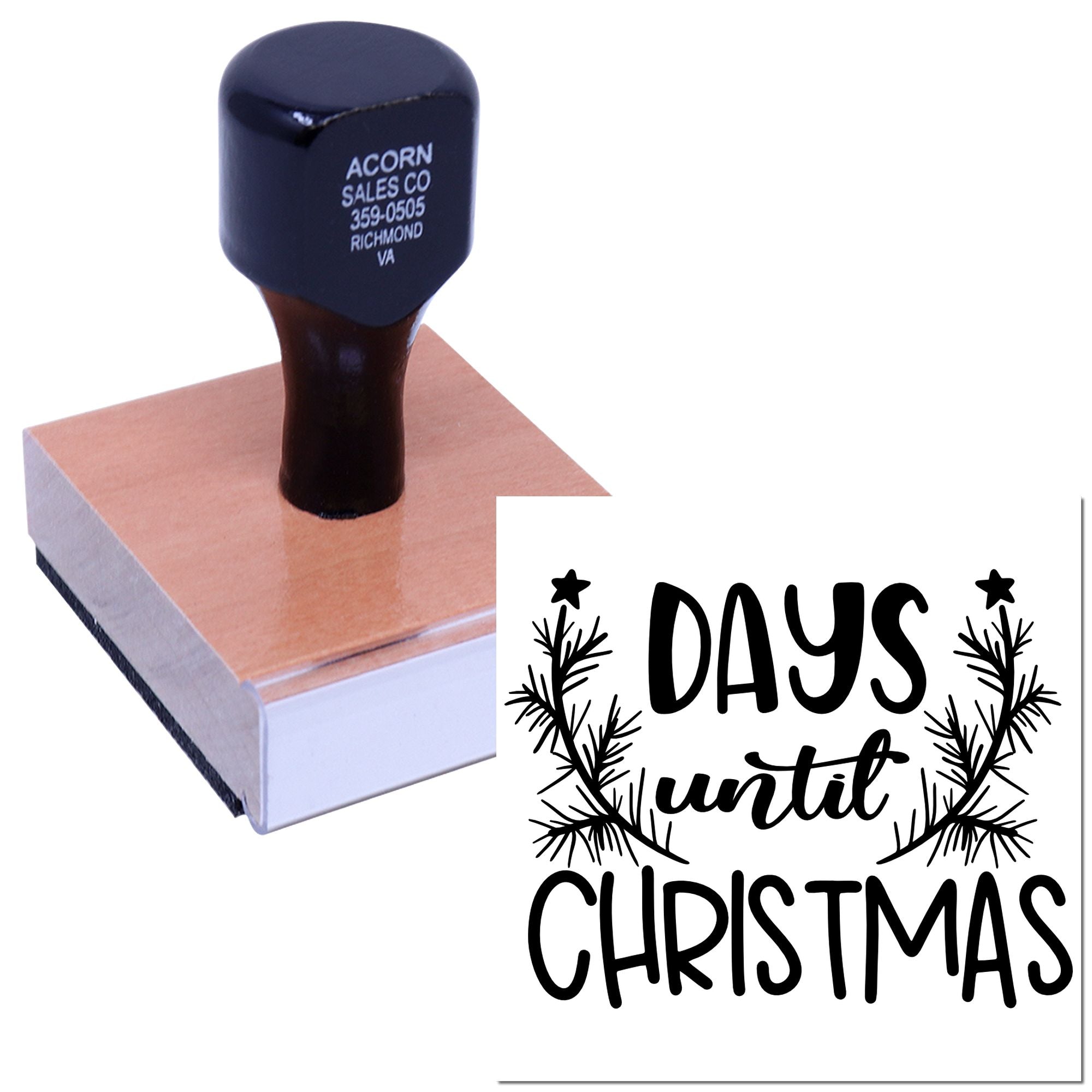 Custom rubber stamp for a Days Until Christmas countdown, ideal for holiday crafts, cards, and festive seasonal projects.