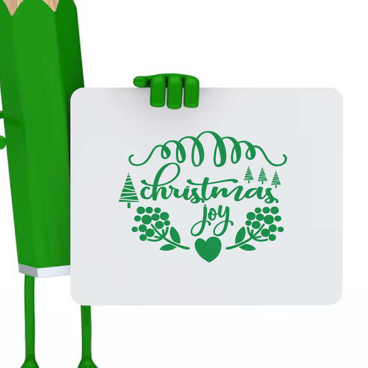 Christmas Joy Berry Frame rubber stamp shown in green ink, stamped for projects such as foraged album page.