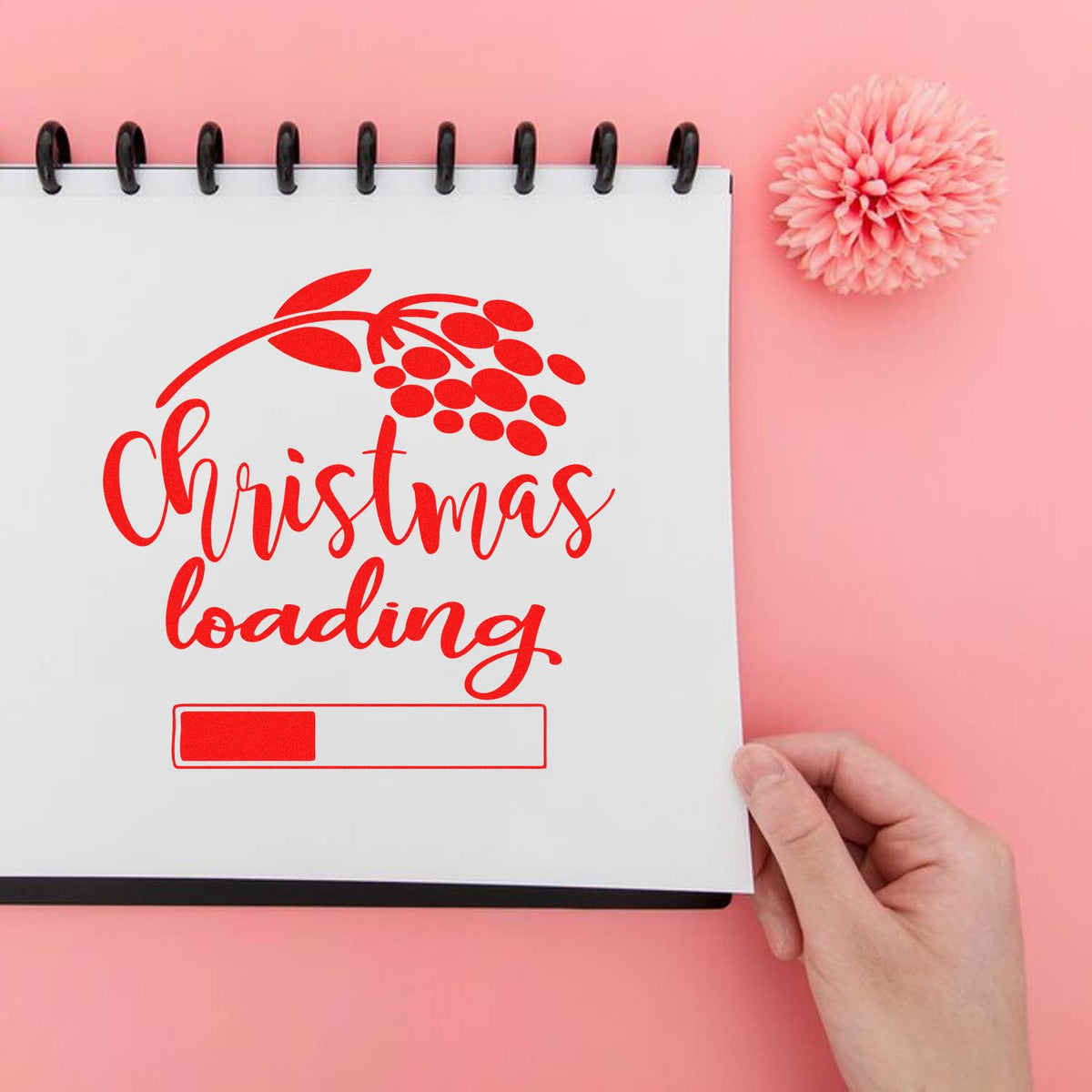 Christmas Loading Berry Branch rubber stamp shown in red ink, stamped for projects such as patience album page.