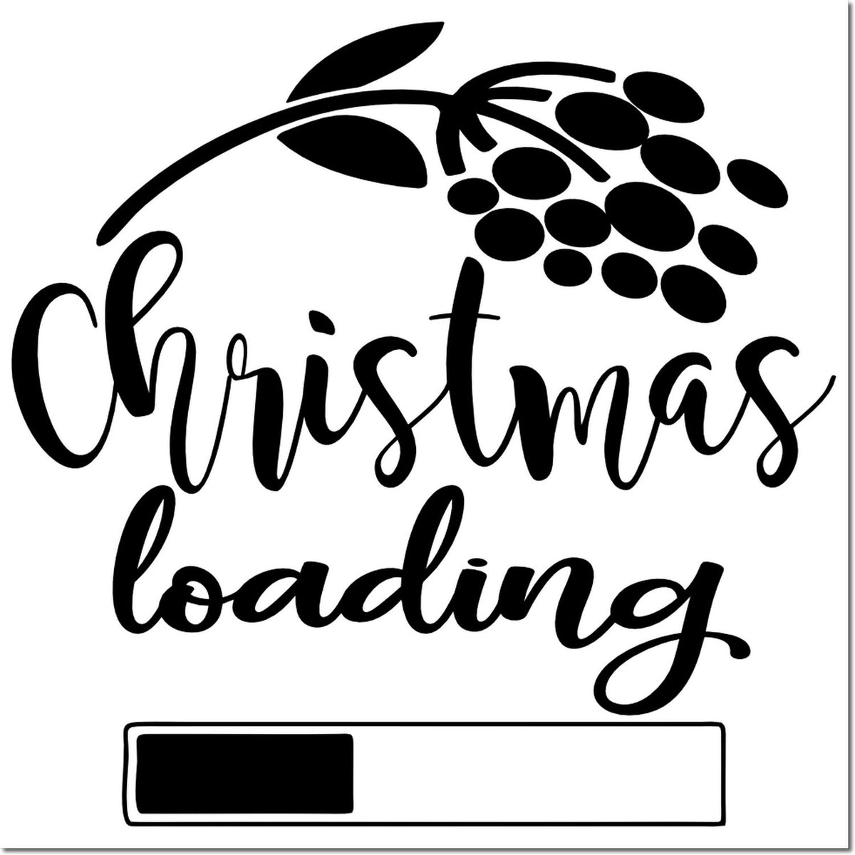 Christmas loading rubber stamp design with holly, berries, and progress bar icon