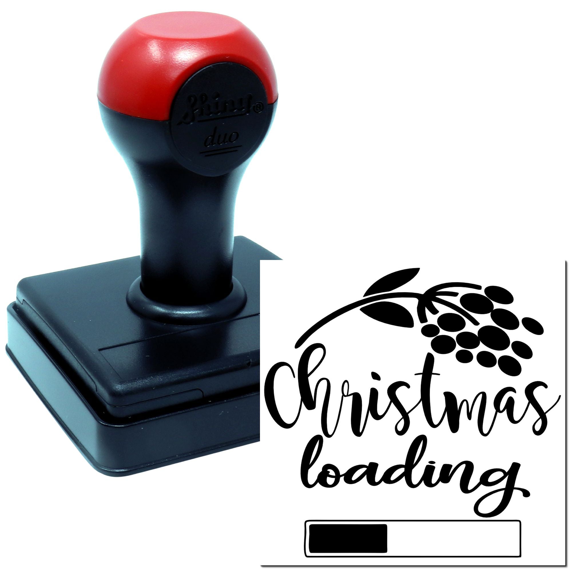Self-inking rubber stamp with Christmas loading design and progress bar, ideal for holiday crafts, packaging, and seasonal branding.