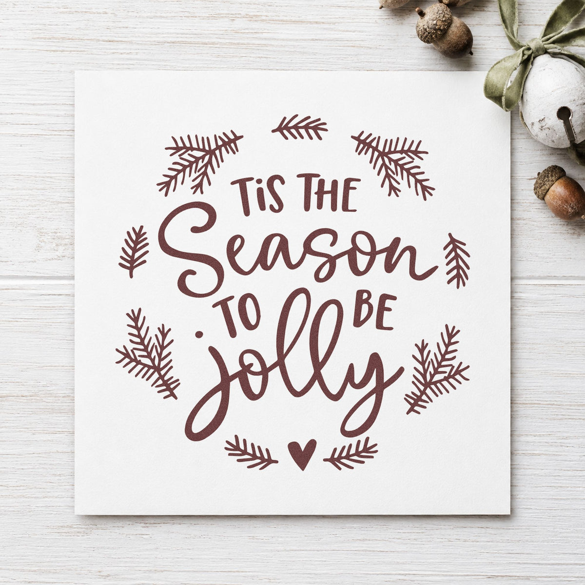Tis Season To Be Jolly Wreath rubber stamp printed in brown ink, ready for supply count sheet and similar paper crafts.