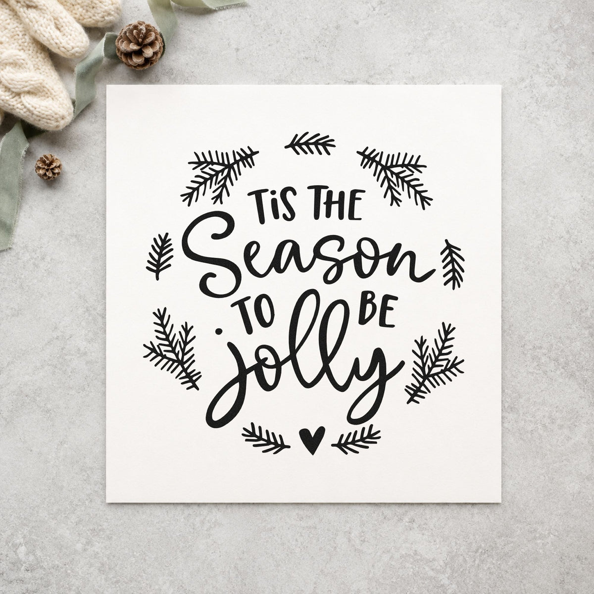 Tis Season To Be Jolly Wreath rubber stamp printed in black ink, ready for loose wreath cards and similar paper crafts.