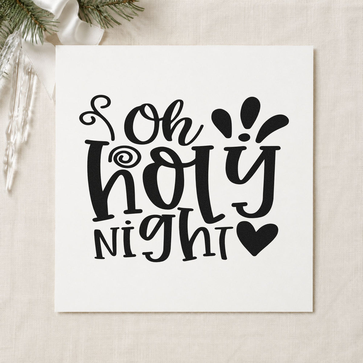 Oh Holy Night Heart rubber stamp printed in black ink, ready for rays and heart cards and similar paper crafts.