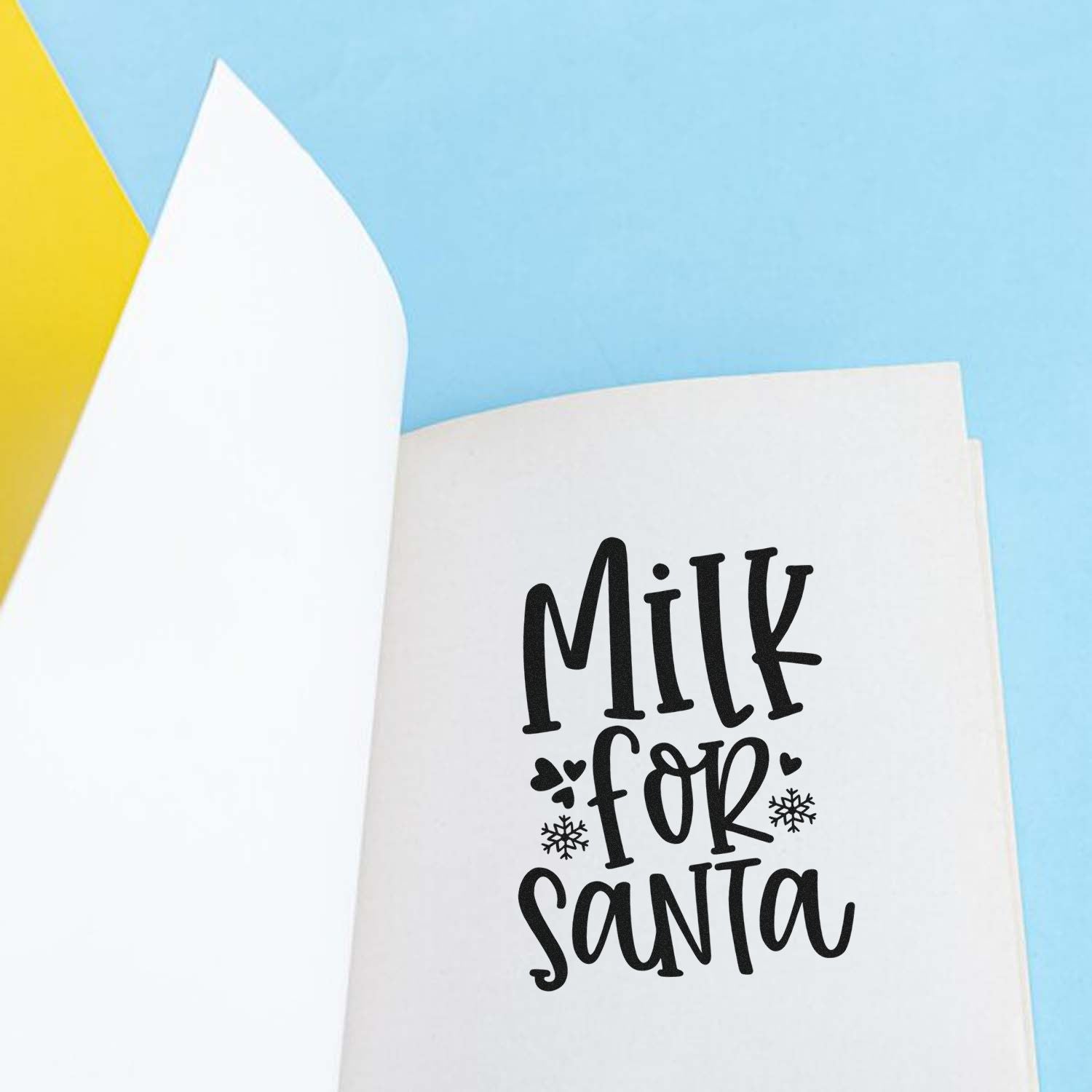 Milk for Santa holiday rubber stamp design on white paper, perfect for Christmas cards, gifts, and festive packaging.
