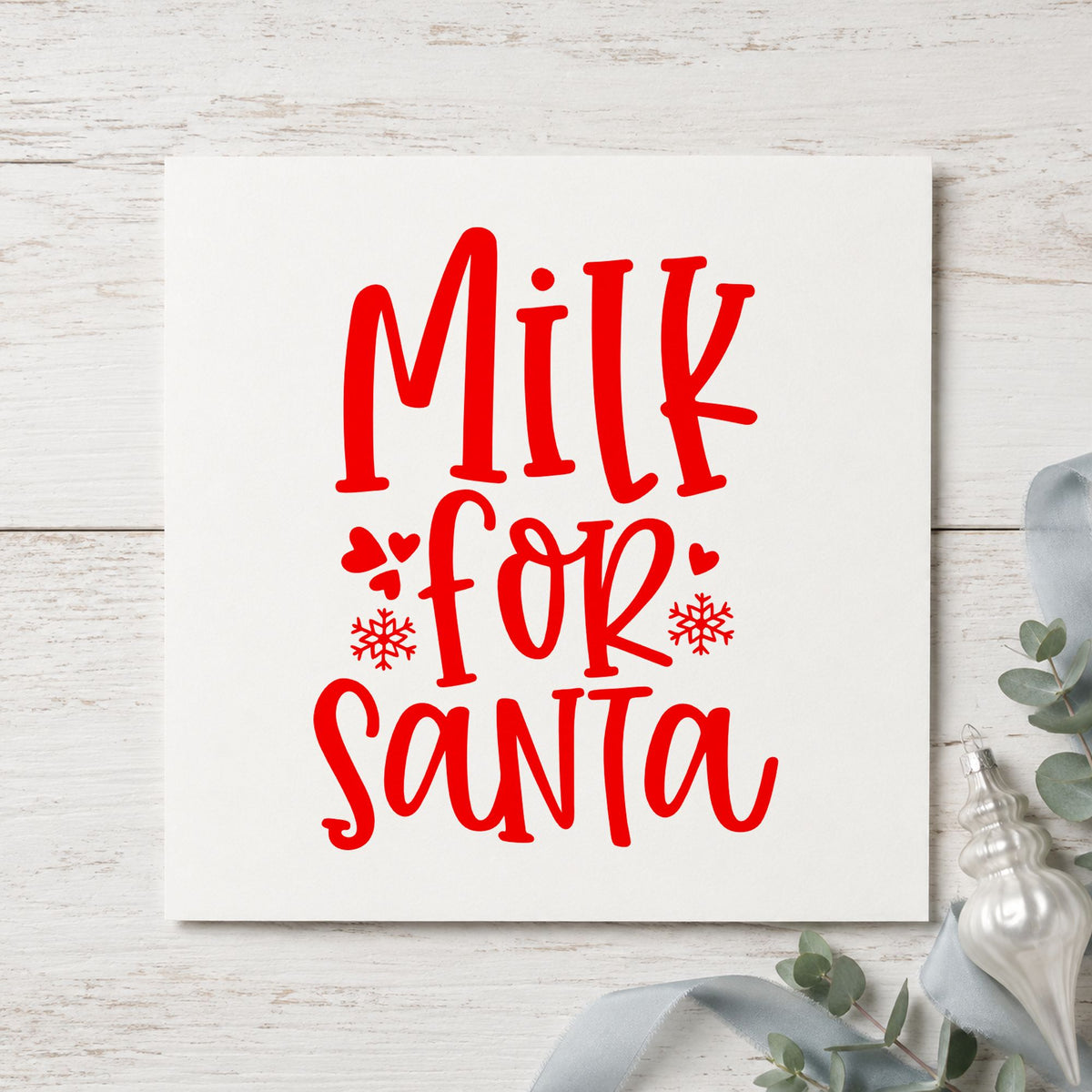 Milk For Santa rubber stamp shown in red ink, stamped for projects such as crate slot labels.