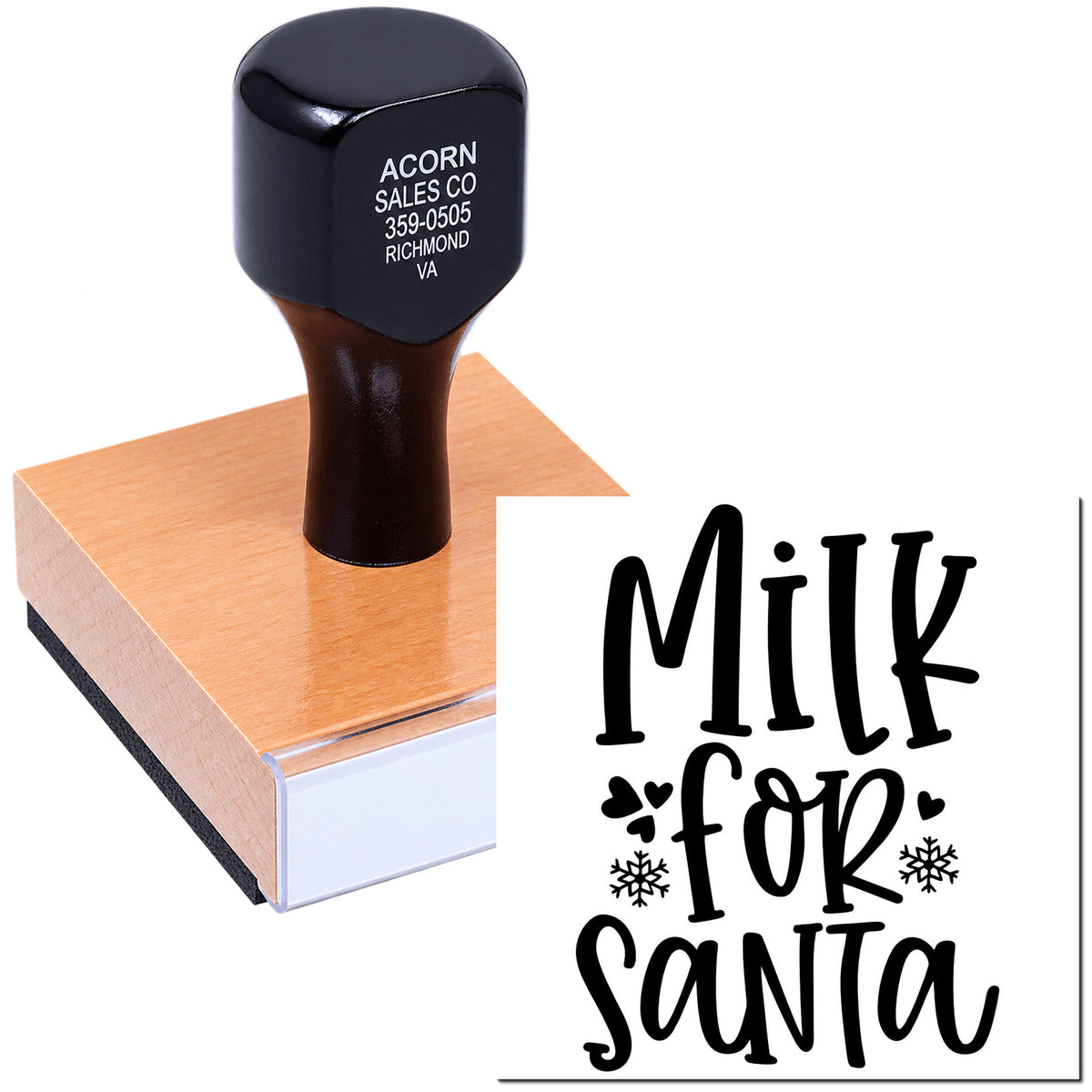 Custom holiday rubber stamp with Milk for Santa design for Christmas cards, labels, and festive gift packaging.