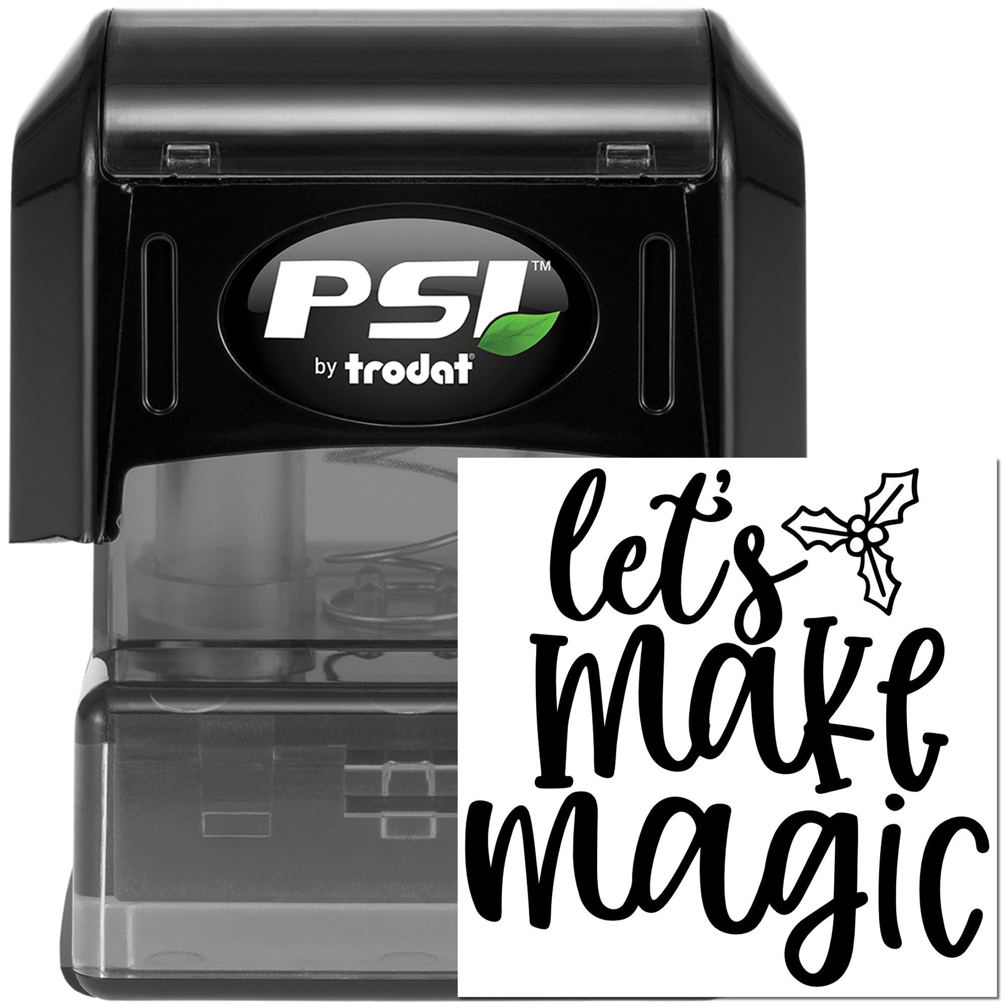 PSI by Trodat self-inking rubber stamp with custom lets make magic design for holiday cards, gifts, and craft projects