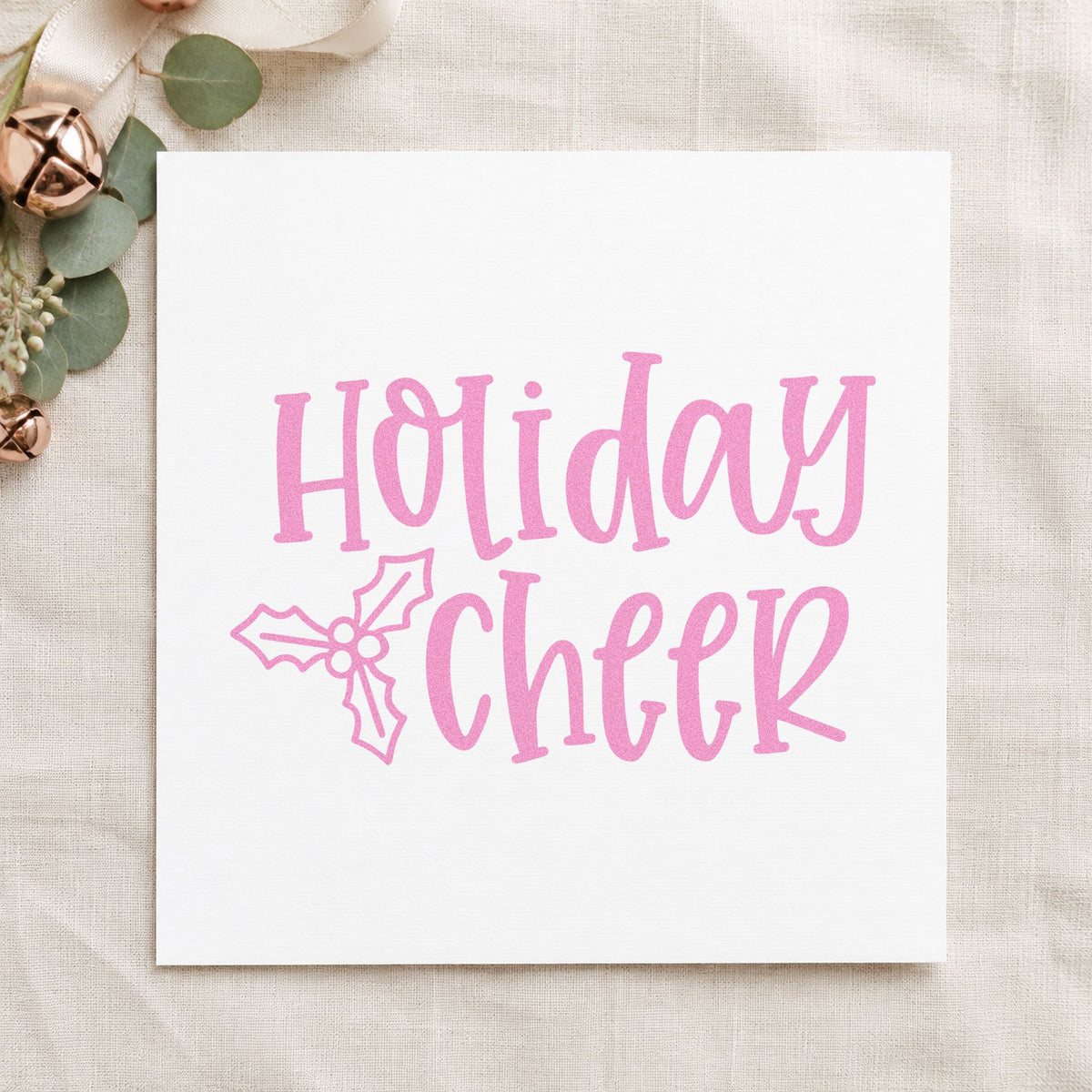 Holiday Cheer Holly craft stamp in purple ink on cardstock, an easy option for basket build album.
