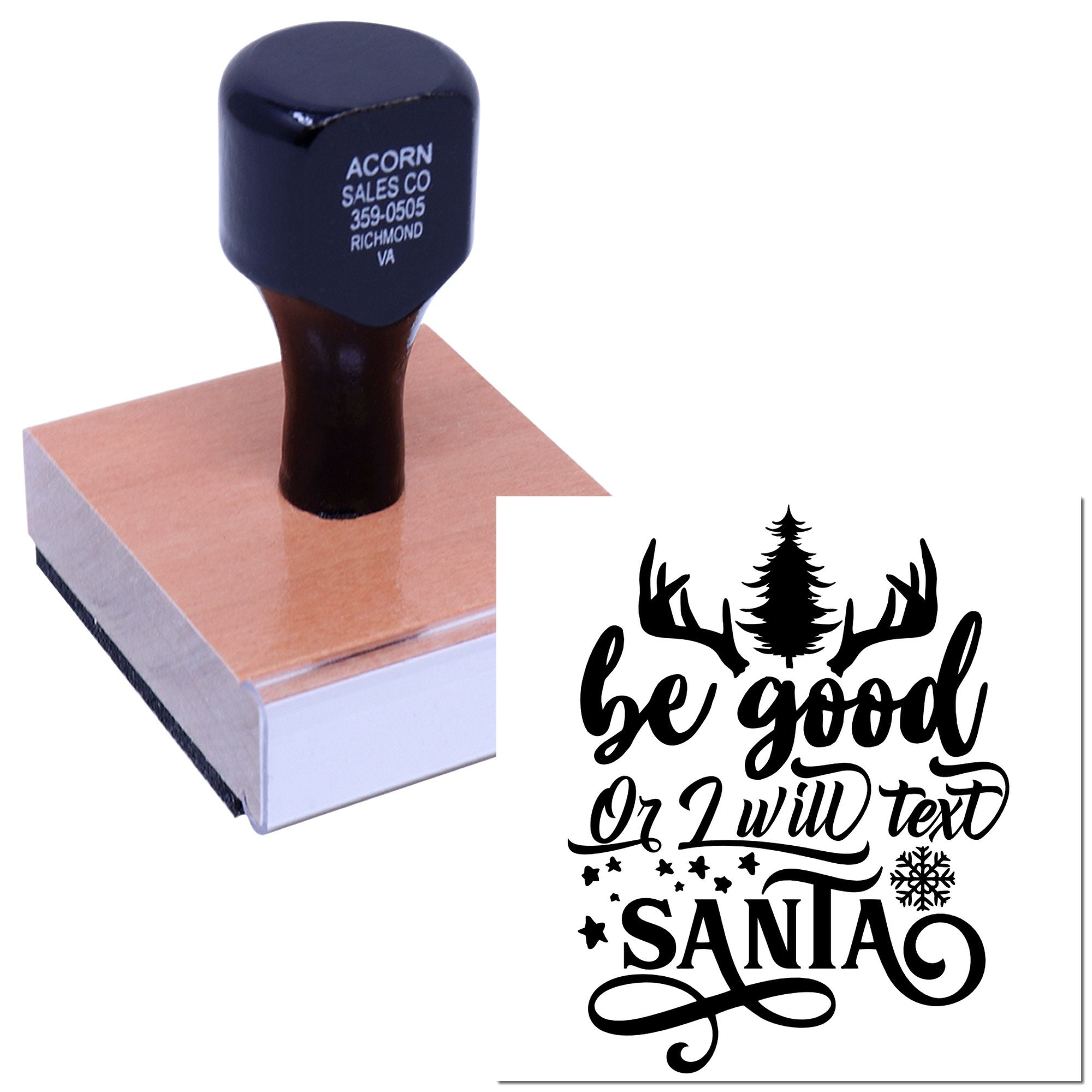 Funny custom rubber stamp with Christmas quote Be good or I will text Santa for holiday cards, crafts, and gifts.