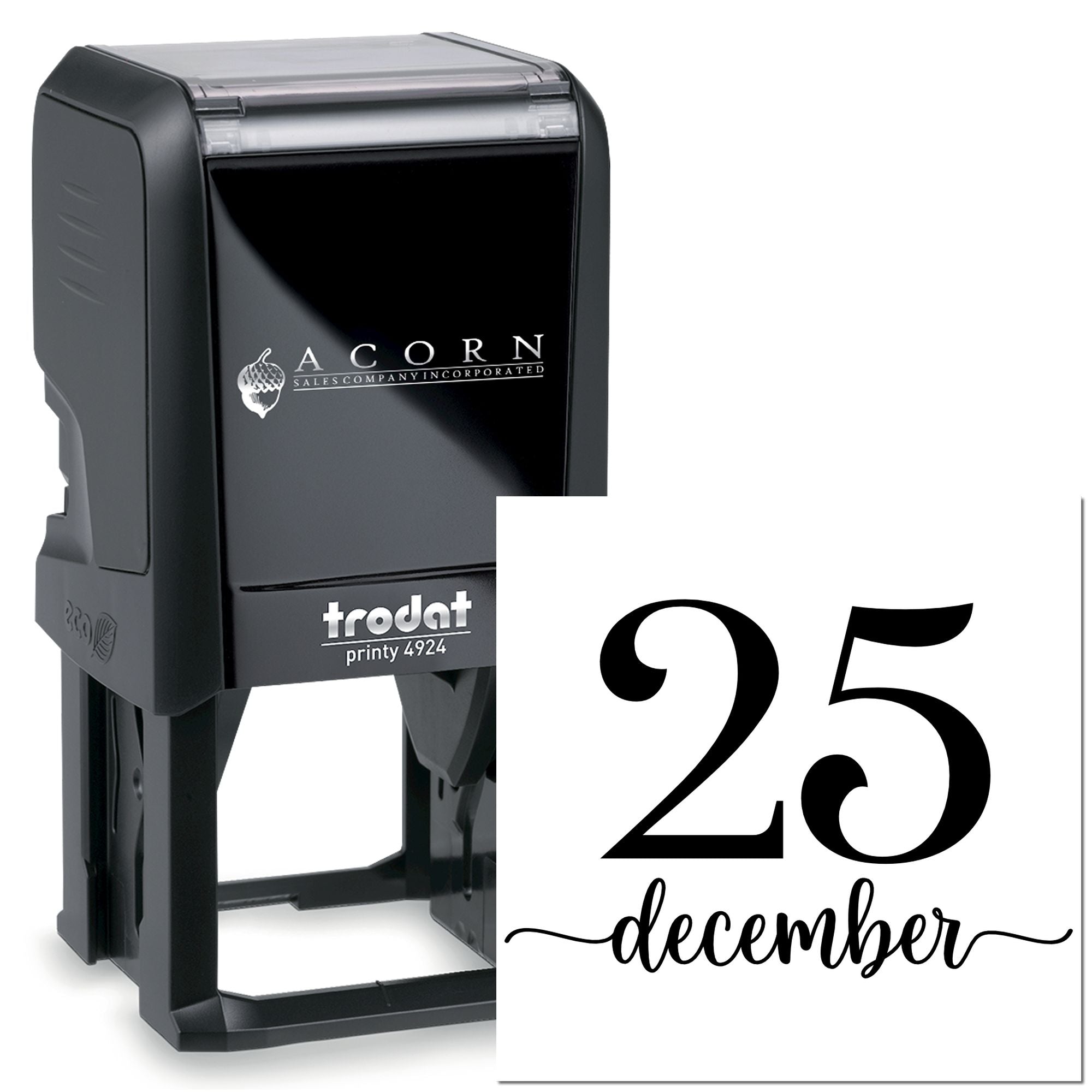 Trodat Printy self-inking rubber date stamp with custom 25 December imprint for office, business, and mailing use