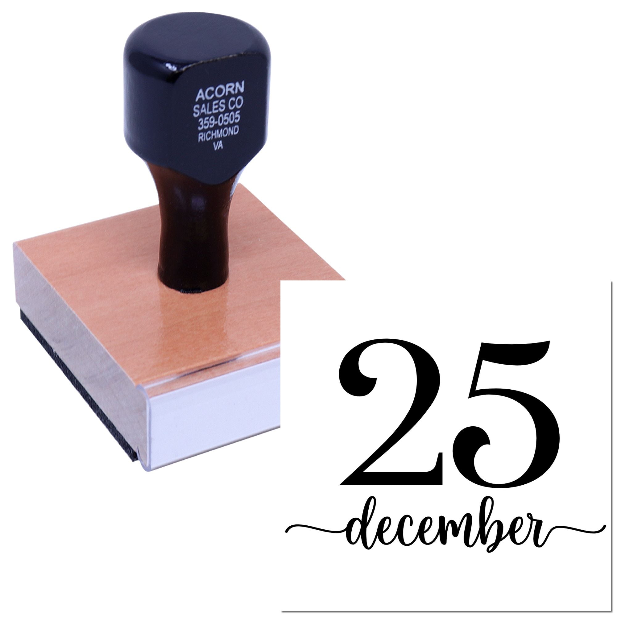 Custom rubber stamp for 25 December date marking, ideal for holiday branding, packaging, and craft projects.