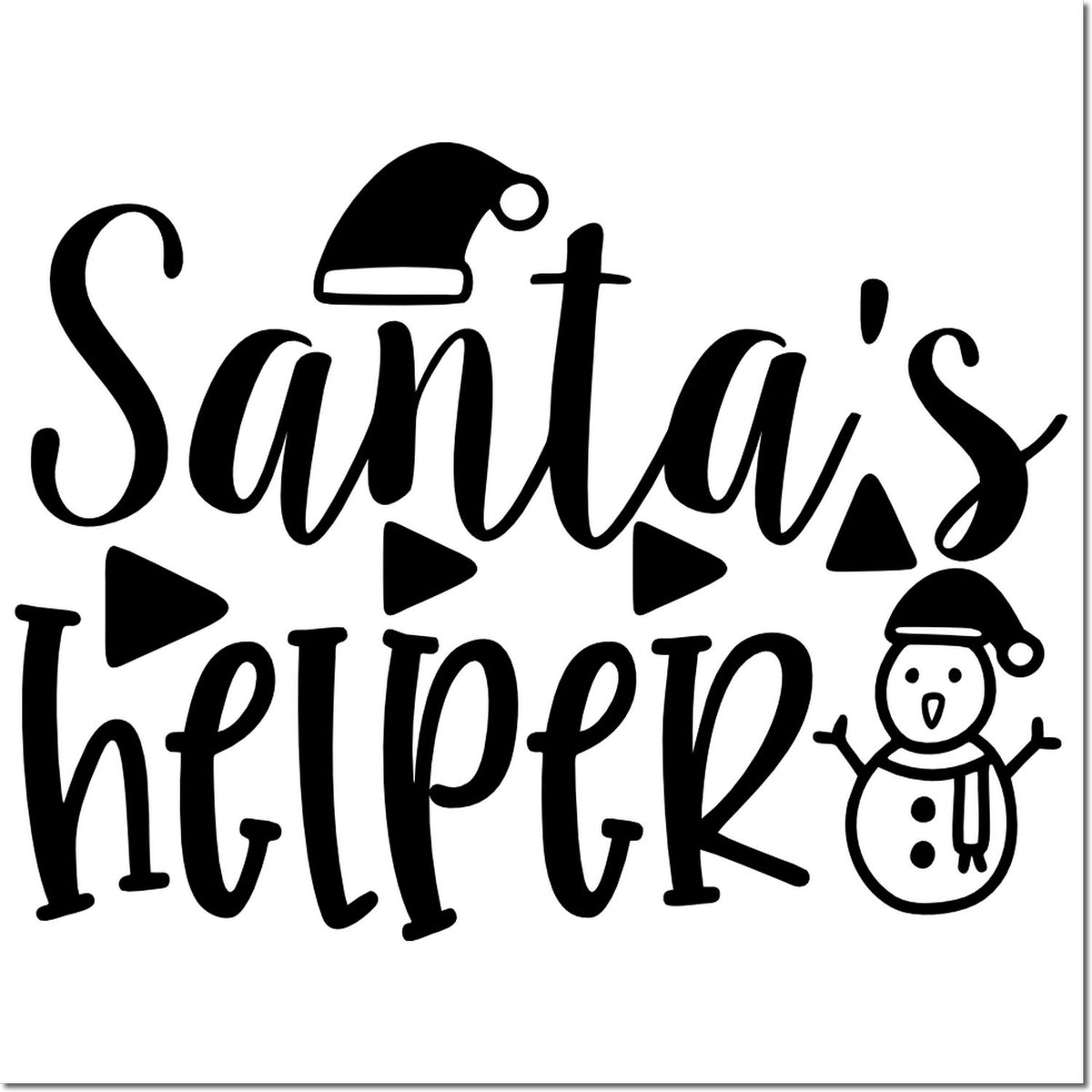 Santas Helper Christmas rubber stamp design with Santa hat and snowman for holiday crafts and cards.