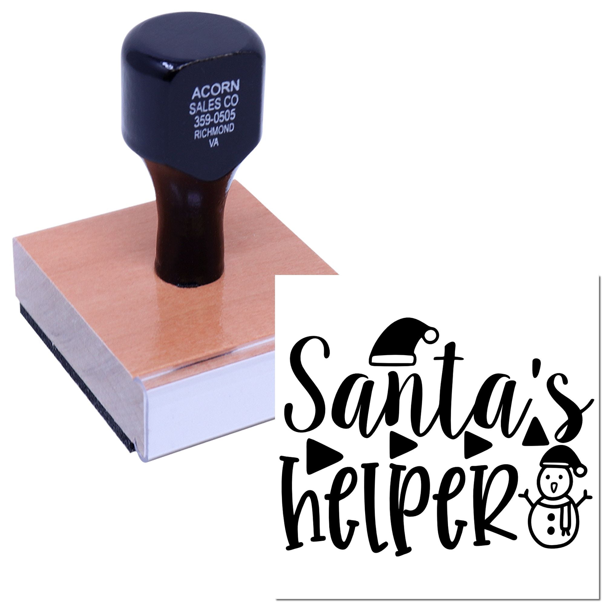 Custom Christmas rubber stamp with Santas Helper design for festive holiday cards, gifts, and crafts.