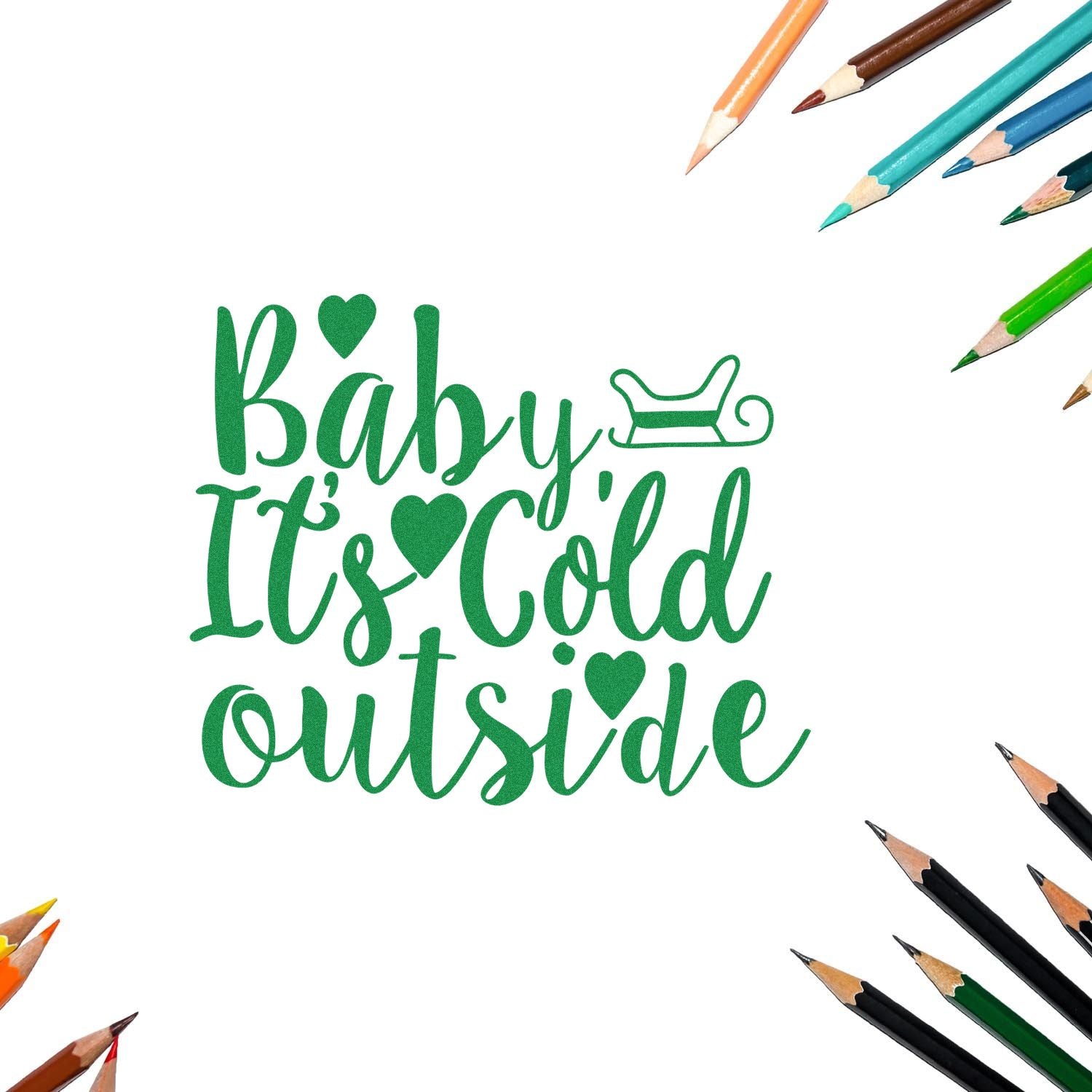 Baby Its Cold Outside rubber stamp design with stroller icon for winter baby shower cards, crafts, and scrapbooking.
