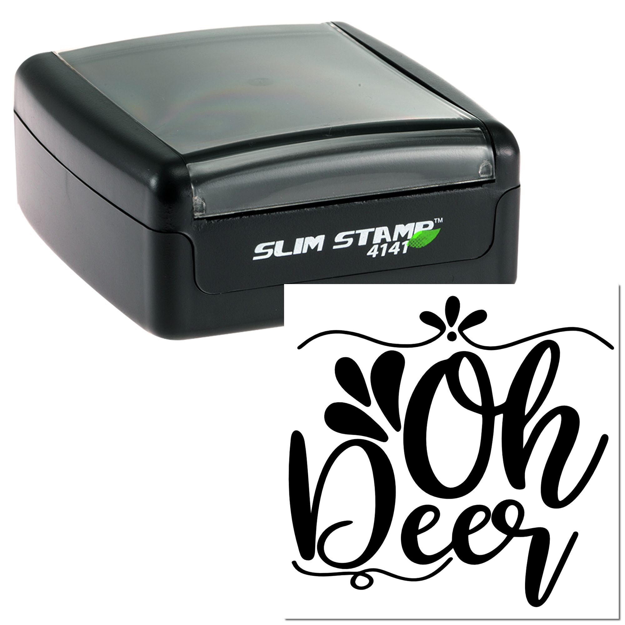 Custom self-inking rubber stamp with Boo Deer design, perfect for holiday crafts, packaging, and handmade business branding.