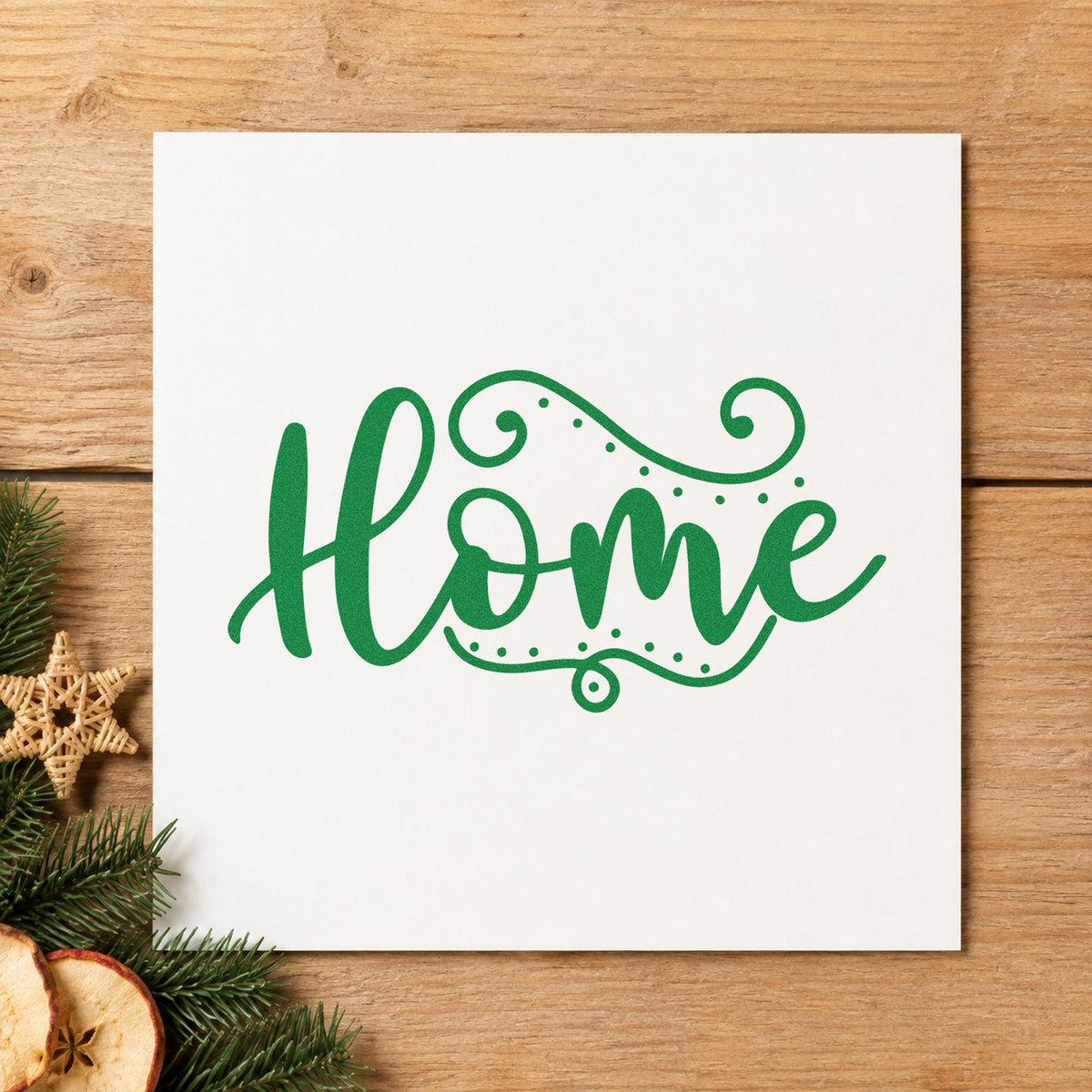 Home Flourishing Script Rubber Stamp – Wood Handle in use 3