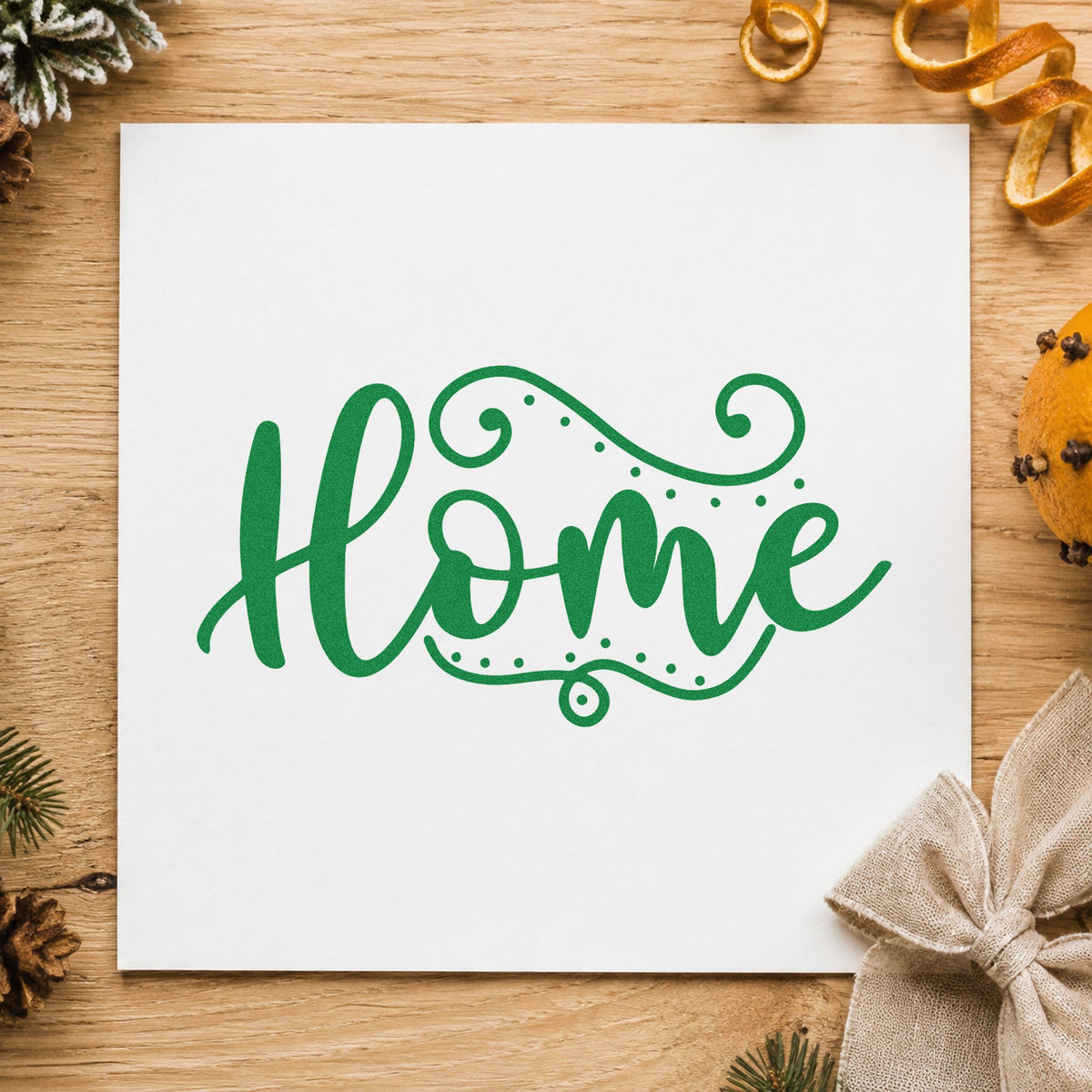Home Flourishing Script Rubber Stamp – Wood Handle in use 8